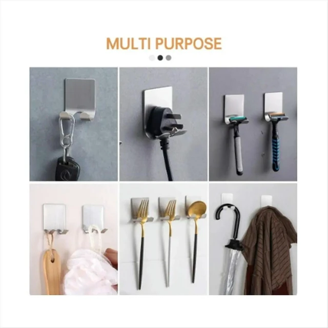 Alt view image 3 of 4 - Stainless Steel Shaver Hook Stand Self Adhesive Hanger Heavy Duty Utility Hook Bathroom Organizer Silver