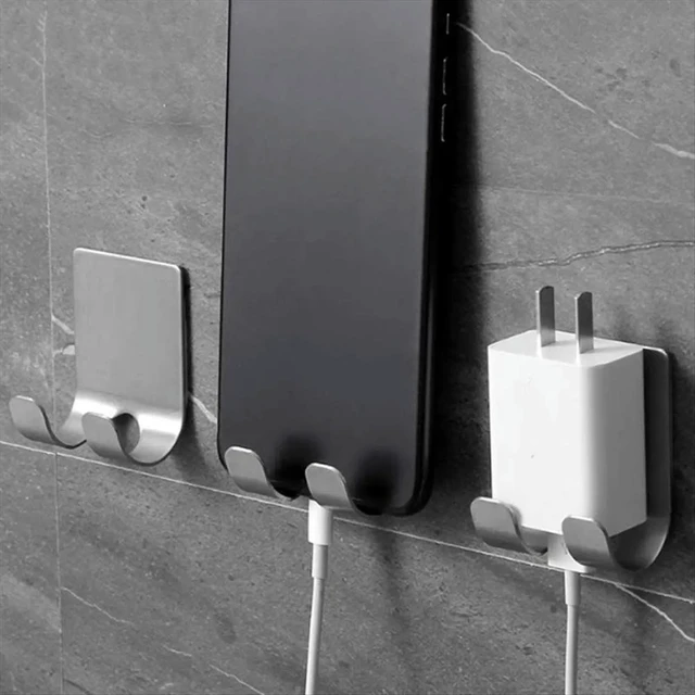Alt view image 4 of 4 - Stainless Steel Shaver Hook Stand Self Adhesive Hanger Heavy Duty Utility Hook Bathroom Organizer Silver