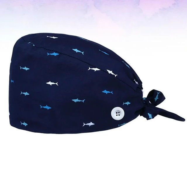 Alt view image 4 of 6 - 1Pcs Anti-Pressure Ear Surgery Cap Shark Printed Working Hat Dustproof Breathable Sweat-Absorption Unisex Hairdresser Pharmacist