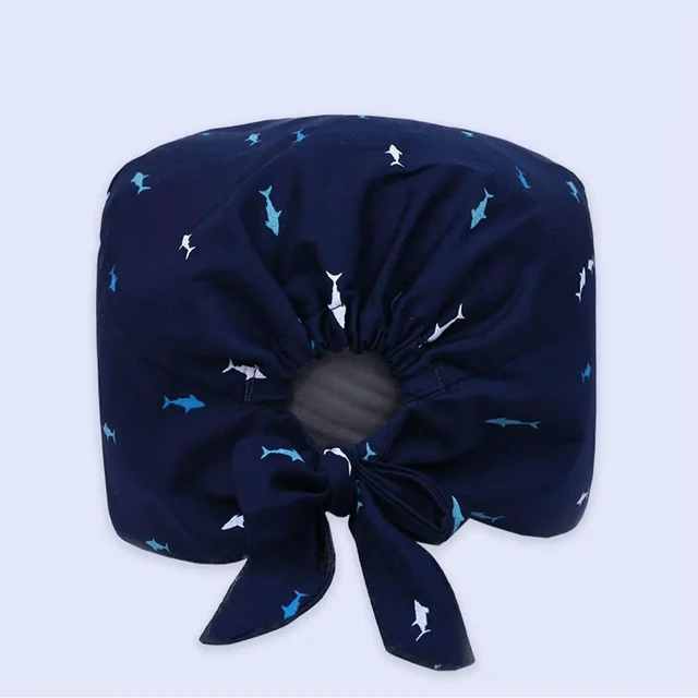 Alt view image 5 of 6 - 1Pcs Anti-Pressure Ear Surgery Cap Shark Printed Working Hat Dustproof Breathable Sweat-Absorption Unisex Hairdresser Pharmacist