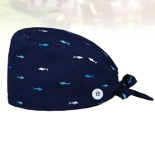 Alt view image 6 of 6 - 1Pcs Anti-Pressure Ear Surgery Cap Shark Printed Working Hat Dustproof Breathable Sweat-Absorption Unisex Hairdresser Pharmacist