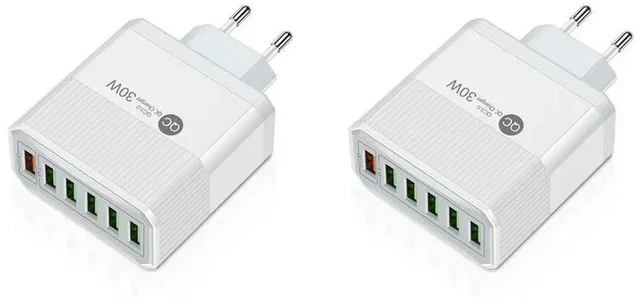 Alt view image 4 of 6 - 2X 6 Ports USB 30W Fast Charging Cell Phone Chargers EU Plug White