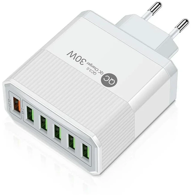 Alt view image 6 of 6 - 2X 6 Ports USB 30W Fast Charging Cell Phone Chargers EU Plug White