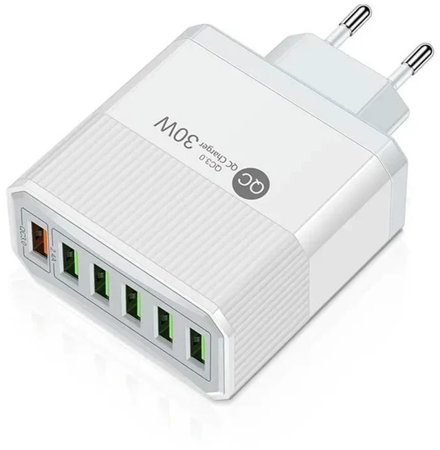 Alt view image 5 of 6 - 2X 6 Ports USB 30W Fast Charging Cell Phone Chargers EU Plug White