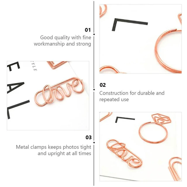 Alt view image 5 of 6 - 20Pcs Strong l Paper Clamps Rose Gold Memo Clip for Wedding Decor Photo Display Name Cards Office Supplies Creative Book