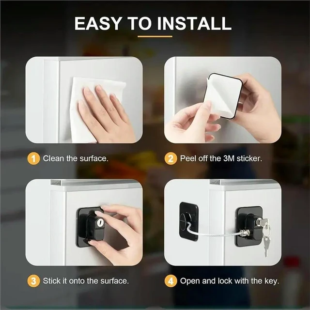Alt view image 6 of 6 - Fridge Lock With Adhesive Backing, Refrigerator Lock For Freezer, And Drawers, Closets, Doors, 3PCS Easy Instal