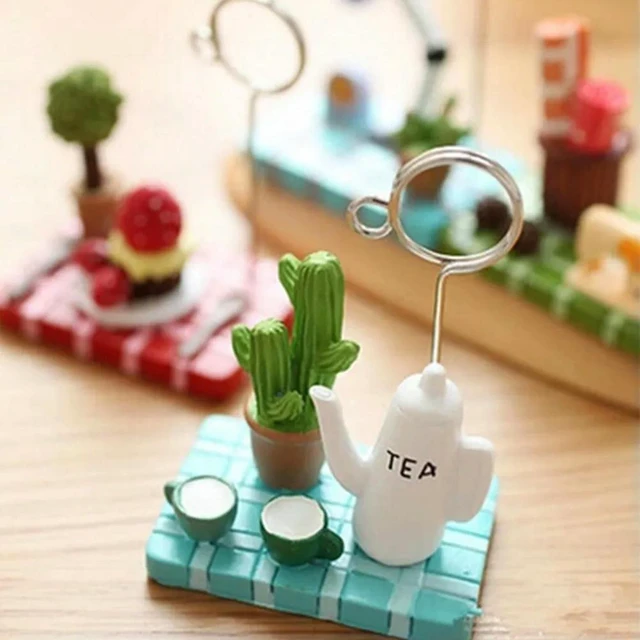 Alt view image 5 of 6 - 2Pcs Mini Teapot Photo Clips Resin Note Holders Decorative Bonsai Clips for Home Office Birthday Crafts Desktop Display
