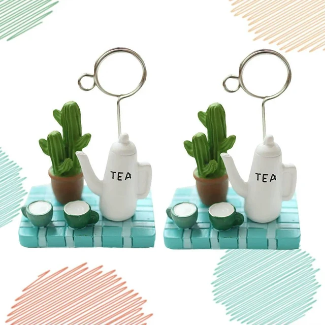 Alt view image 6 of 6 - 2Pcs Mini Teapot Photo Clips Resin Note Holders Decorative Bonsai Clips for Home Office Birthday Crafts Desktop Display