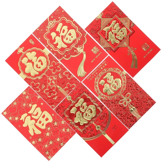 Alt view image 4 of 6 - 6Pcs Dragon Year Red Envelopes Paper Chinese Year Red Packets Fu Character Money Holders Lucky 2024 Money Pocket
