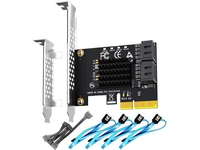 Alt view image 8 of 14 - Aomoproing SA3234-C 4-Port PCIe X4 SATA Expansion Card with SATA and Power Cables, Compatible with Windows,Linux,Mac OS,NAS