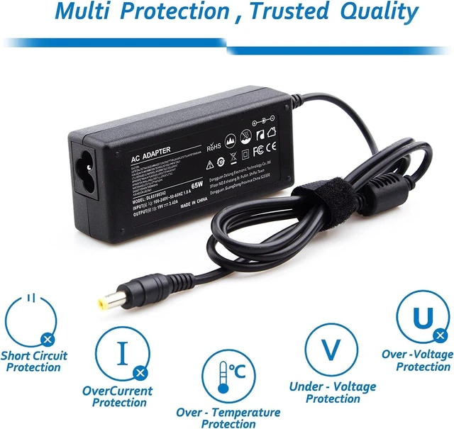 Alt view image 8 of 12 - 19V Monitor Power Cord for Acer LCD SB220Q R240HY H236HL G226HQL S231HL G236HL G246HL G276HL G247HL G257HU R221Q S230HL S202HL S240HL S271HL S220HQL S201HL S211HL S242HL Adapter Laptop Charger