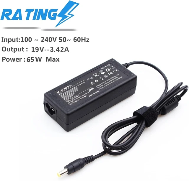 Alt view image 9 of 12 - 19V Monitor Power Cord for Acer LCD SB220Q R240HY H236HL G226HQL S231HL G236HL G246HL G276HL G247HL G257HU R221Q S230HL S202HL S240HL S271HL S220HQL S201HL S211HL S242HL Adapter Laptop Charger