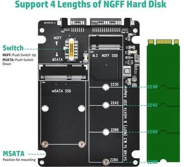 Alt view image 10 of 14 - Aomoproing M.2 to SATA Adapter - 2 in 1 Converter for MSATA/M.2 NGFF SSD to 2.5" SATA III, Supports B&M Key, Not for M Key