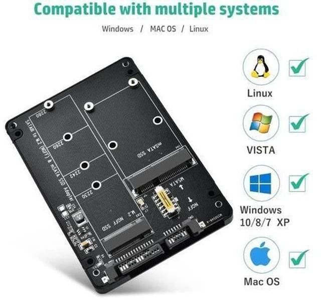 Alt view image 11 of 14 - Aomoproing M.2 to SATA Adapter - 2 in 1 Converter for MSATA/M.2 NGFF SSD to 2.5" SATA III, Supports B&M Key, Not for M Key