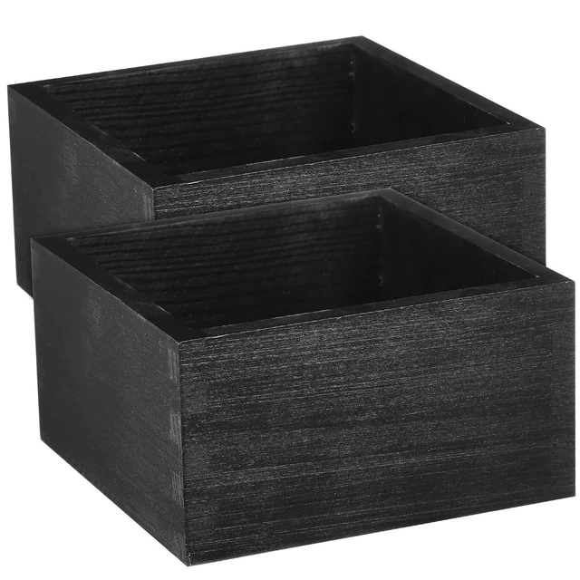 Alt view image 4 of 6 - 2Pcs Chalk Wooden Boxes Solid Wood Desktop Organizer Succulent Planters Rustic Natural Grain Flower Boxes Pen Holder