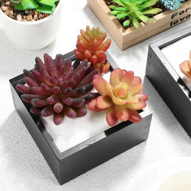 Alt view image 5 of 6 - 2Pcs Chalk Wooden Boxes Solid Wood Desktop Organizer Succulent Planters Rustic Natural Grain Flower Boxes Pen Holder