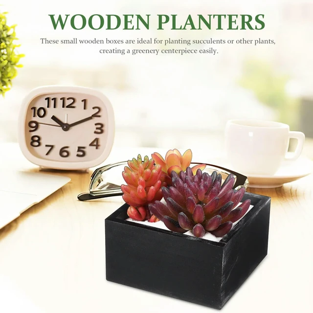 Alt view image 6 of 6 - 2Pcs Chalk Wooden Boxes Solid Wood Desktop Organizer Succulent Planters Rustic Natural Grain Flower Boxes Pen Holder