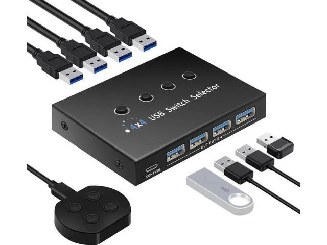 Alt view image 8 of 14 - USB 3.0 Switch 4 Computers 3 Computers Keyboard Mouse Switch,4 Port USB Switch Selector Sharing 4 USB Devices,USB Switcher Compatible with Mac/Windows/Linux,with Desktop Controller &4 USB Cable