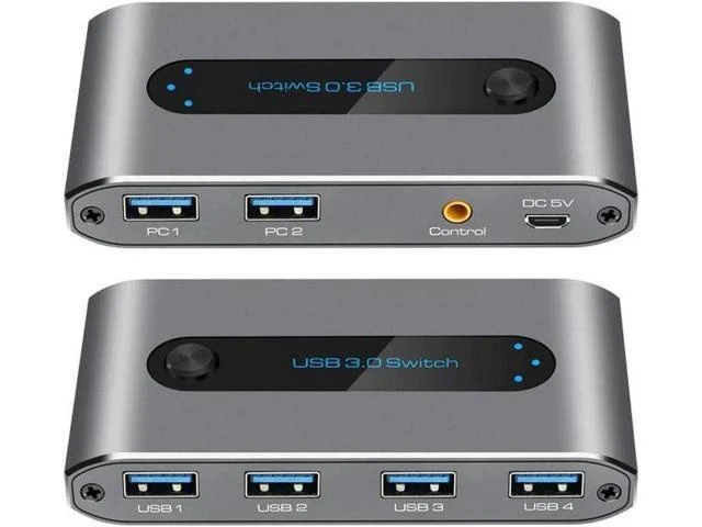 Alt view image 9 of 14 - USB 3.0 Switch, 2 in 4 out USB 3.0 Switch, USB KVM Switcher 2 Computer Sharing 4 USB Devices with Wire Desktop Controller and 2 Pack USB 3.0 A-A Cable