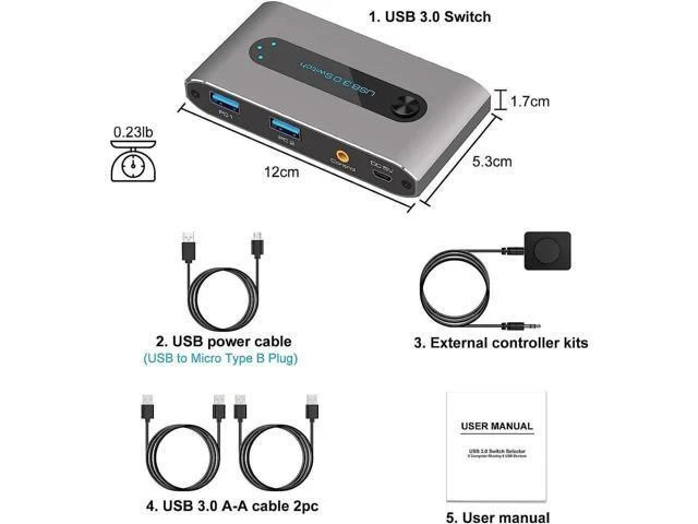 Alt view image 13 of 14 - USB 3.0 Switch, 2 in 4 out USB 3.0 Switch, USB KVM Switcher 2 Computer Sharing 4 USB Devices with Wire Desktop Controller and 2 Pack USB 3.0 A-A Cable