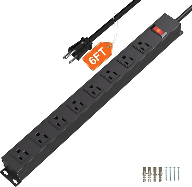 Alt view image 8 of 14 - 8 Outlet Metal Power Strip,6FT Long Extension Cord Heavy Duty Power Strip for Kitchen,Office,School,Commercial,Workshop,Industrial ETL Certified and Listed Socket,1825W/125V/15A,Black(6FT)