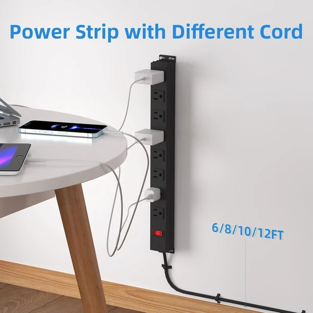 Alt view image 12 of 14 - 8 Outlet Metal Power Strip,6FT Long Extension Cord Heavy Duty Power Strip for Kitchen,Office,School,Commercial,Workshop,Industrial ETL Certified and Listed Socket,1825W/125V/15A,Black(6FT)