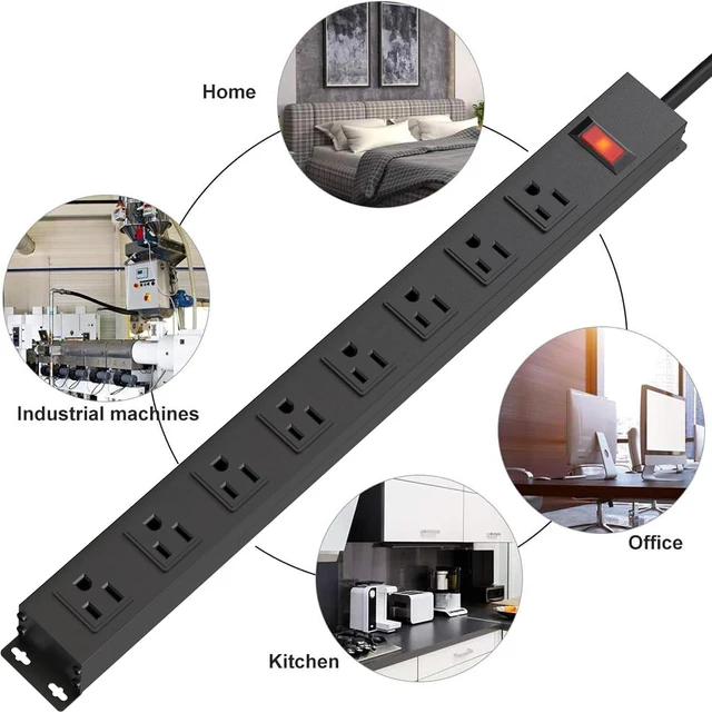 Alt view image 13 of 14 - 8 Outlet Metal Power Strip,6FT Long Extension Cord Heavy Duty Power Strip for Kitchen,Office,School,Commercial,Workshop,Industrial ETL Certified and Listed Socket,1825W/125V/15A,Black(6FT)