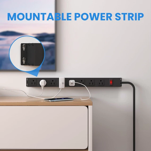 Alt view image 11 of 14 - 8 Outlet Metal Power Strip,6FT Long Extension Cord Heavy Duty Power Strip for Kitchen,Office,School,Commercial,Workshop,Industrial ETL Certified and Listed Socket,1825W/125V/15A,Black(6FT)