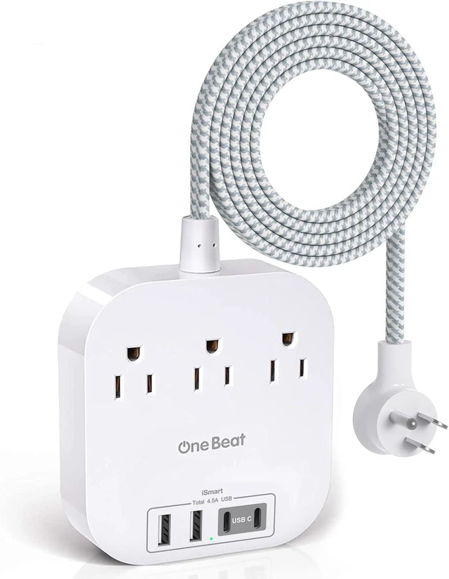 Alt view image 8 of 14 - One Beat Power Strip with USB C, 3 Outlets 4 USB Ports (22.5W/4.5A) Desktop Charging Station, Flat Plug, 5ft Braided Extension Cord, Non Surge Protector for Travel, Cruise Ship, ETL Listed