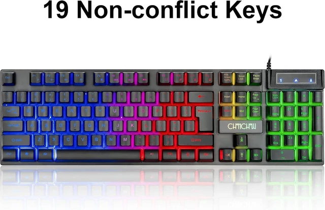 Alt view image 11 of 14 - Keyboard and Mouse Gaming LED Wired Combo with Emitting Character Keyboard 4800DPI 2 Side Button USB Mouse Rainbow Backlit Mechanical Feeling Compatible with PC Raspberry Pi Mac Xbox one ps4