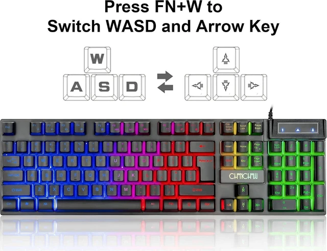 Alt view image 12 of 14 - Keyboard and Mouse Gaming LED Wired Combo with Emitting Character Keyboard 4800DPI 2 Side Button USB Mouse Rainbow Backlit Mechanical Feeling Compatible with PC Raspberry Pi Mac Xbox one ps4