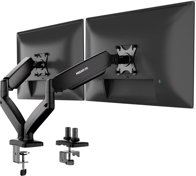 Alt view image 8 of 14 - Mount-It! Dual Monitor Desk Mount Full Motion Gas Spring Arms, Fits 13 to 32 Inch Screens, Holds 17.6 lbs per Arm, Dual Monitor Stand, VESA Mount, C-Clamp & Grommet Base
