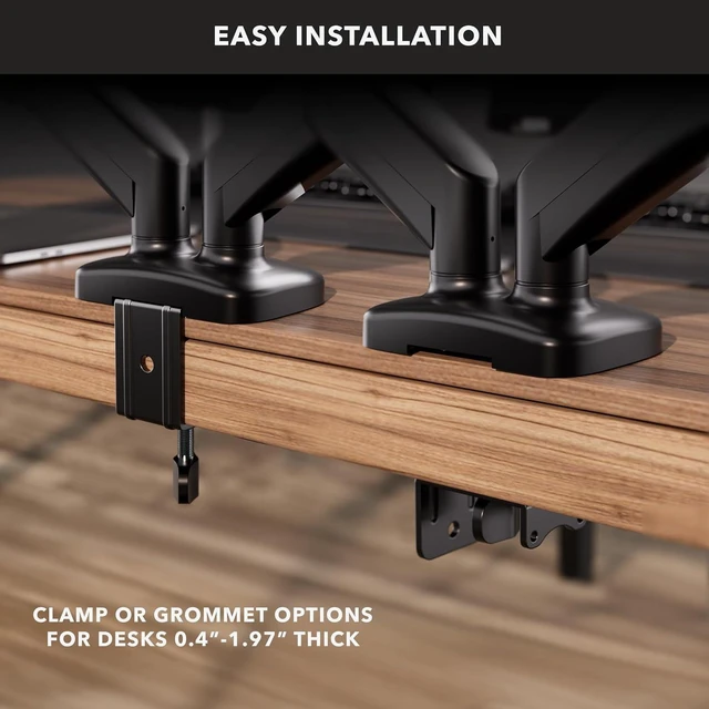 Alt view image 11 of 14 - Mount-It! Dual Monitor Desk Mount Full Motion Gas Spring Arms, Fits 13 to 32 Inch Screens, Holds 17.6 lbs per Arm, Dual Monitor Stand, VESA Mount, C-Clamp & Grommet Base