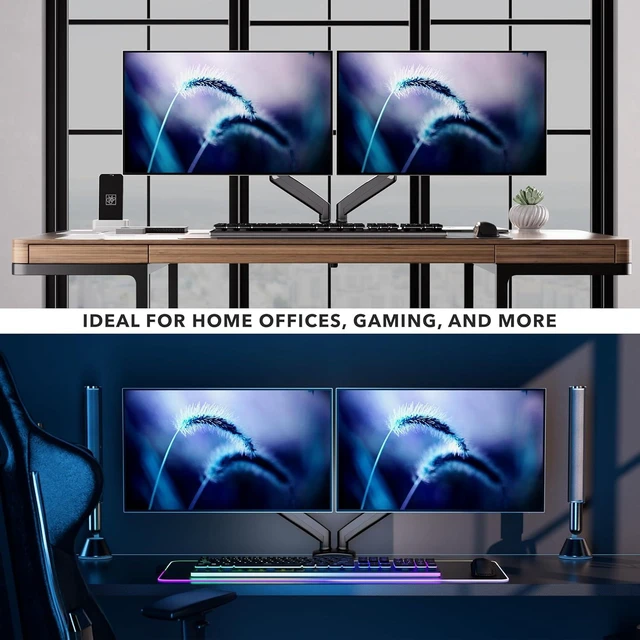 Alt view image 14 of 14 - Mount-It! Dual Monitor Desk Mount Full Motion Gas Spring Arms, Fits 13 to 32 Inch Screens, Holds 17.6 lbs per Arm, Dual Monitor Stand, VESA Mount, C-Clamp & Grommet Base