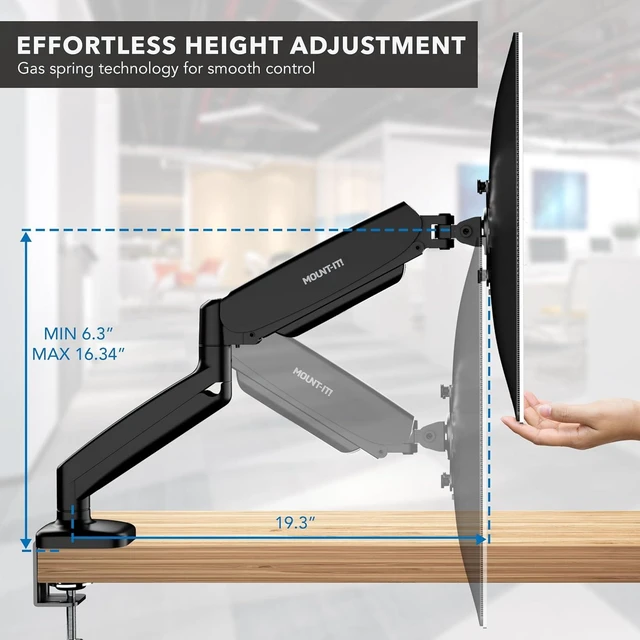 Alt view image 13 of 14 - Mount-It! Dual Monitor Desk Mount Full Motion Gas Spring Arms, Fits 13 to 32 Inch Screens, Holds 17.6 lbs per Arm, Dual Monitor Stand, VESA Mount, C-Clamp & Grommet Base