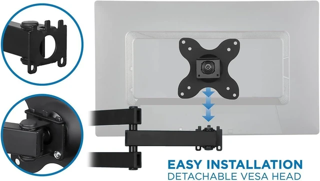 Alt view image 10 of 14 - Mount-It! Small TV Monitor Wall Mount Arm | VESA Wall Mount Bracket | Fits 19 20 21 22 23 24 25 26 27 Inch Display Screens | 75 100 VESA and RV Compatible | Tilts and Swivels | Holds up to 40 Pounds