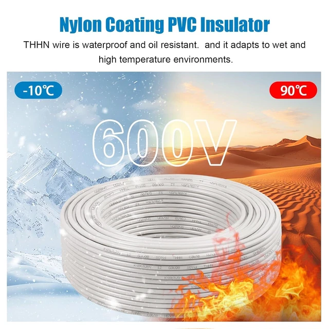 Alt view image 9 of 12 - THHN Wire 14 Gauge 25 FT OFC Electrical Wire, 14 AWG Solid Copper Wire Rated up to 600V Building Wire Nylon Jacket for Residential, CNC, Ground, Industrial (14 Gauge, White)