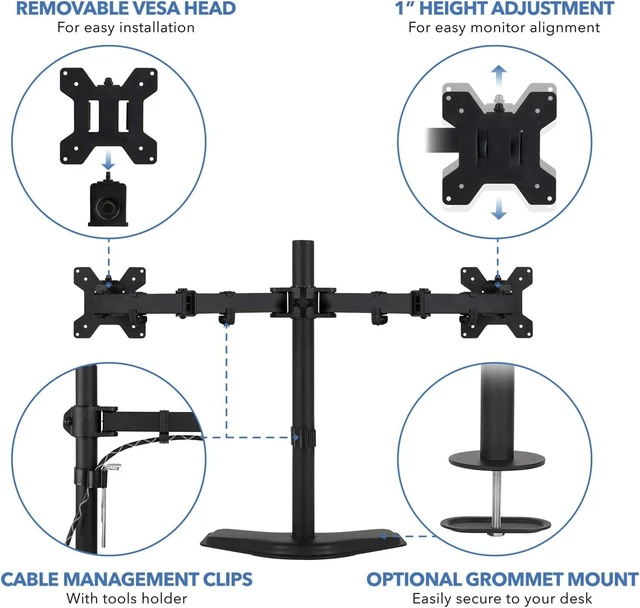 Alt view image 10 of 14 - Mount-It! Dual Monitor Stand for Desk - 2 Screen Mount for Two Computer Screens up to 32 Inch and 17 Lbs - Free-Standing Base Swivels, Tilt, Rotates 360 Adjustable Arms - VESA Compatible Sturdy Steel