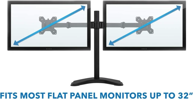 Alt view image 12 of 14 - Mount-It! Dual Monitor Stand for Desk - 2 Screen Mount for Two Computer Screens up to 32 Inch and 17 Lbs - Free-Standing Base Swivels, Tilt, Rotates 360 Adjustable Arms - VESA Compatible Sturdy Steel