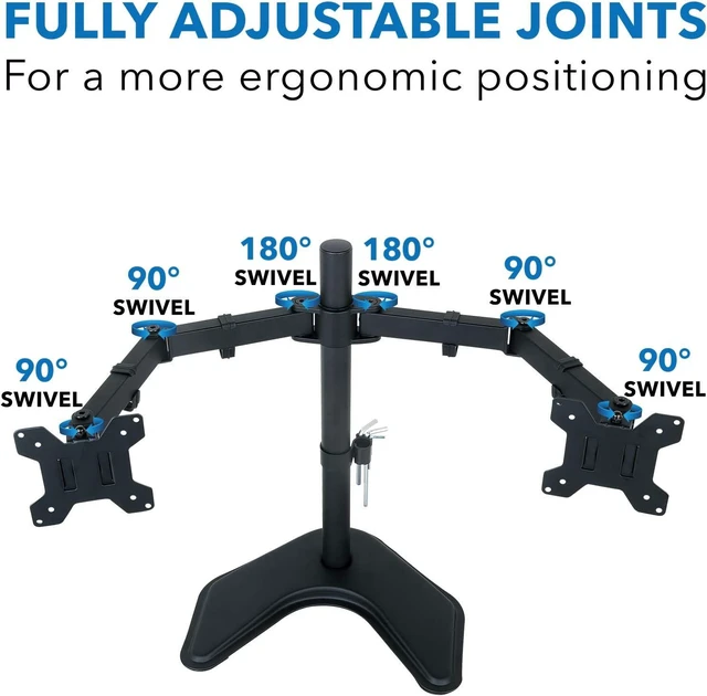 Alt view image 14 of 14 - Mount-It! Dual Monitor Stand for Desk - 2 Screen Mount for Two Computer Screens up to 32 Inch and 17 Lbs - Free-Standing Base Swivels, Tilt, Rotates 360 Adjustable Arms - VESA Compatible Sturdy Steel