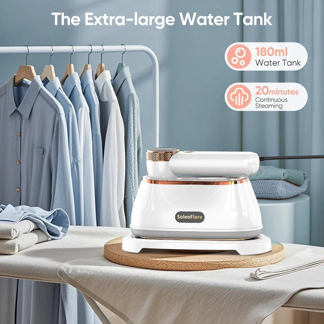 Alt view image 14 of 14 - SoleoFlare Steamer for Clothes & Iron 2in1, 1200W Travel Steam Iron, 5 Modes LCD, 180ml for 20 Min Steam, UL 141 Tests Passed, White, 120V