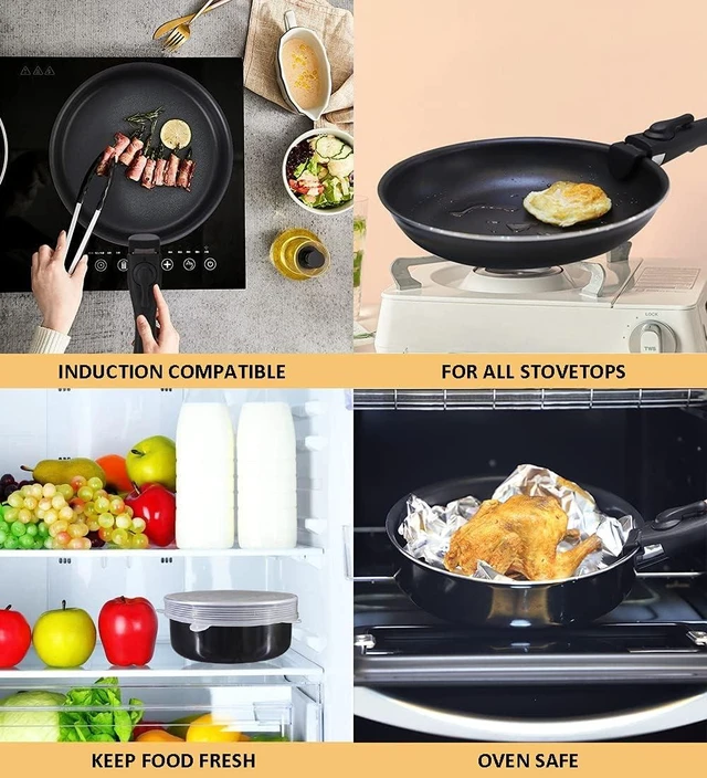 Alt view image 12 of 14 - 16 Pieces Kitchen Removable Handle Cookware Sets, Stackable Pots and Pans Set Nonstick for Induction Gas RVs Camping Space Saving
