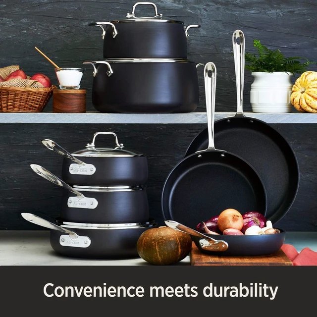 Alt view image 9 of 14 - All-Clad HA1 Hard Anodized Nonstick Glass Lid Set 10, 12 Inch Pots and Pans, Cookware Black