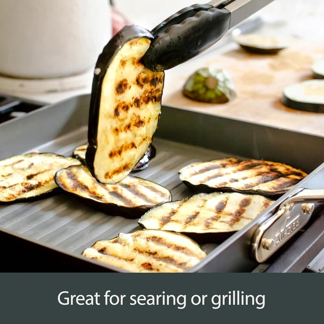Alt view image 11 of 14 - All-Clad HA1 Hard Anodized Nonstick Grill 11x11 Inch Oven Safe 350F Pots and Pans, Cookware Black