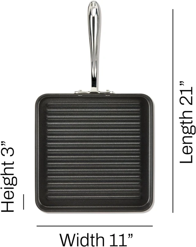 Alt view image 14 of 14 - All-Clad HA1 Hard Anodized Nonstick Grill 11x11 Inch Oven Safe 350F Pots and Pans, Cookware Black