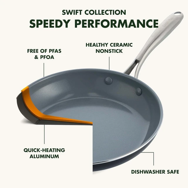 Alt view image 10 of 14 - GreenPan Swift Healthy Ceramic Nonstick, 8" and 10" Frying Pan Skillet Set, Stainless Steel Handles, PFAS-Free, Dishwasher Safe, Oven Safe, Black