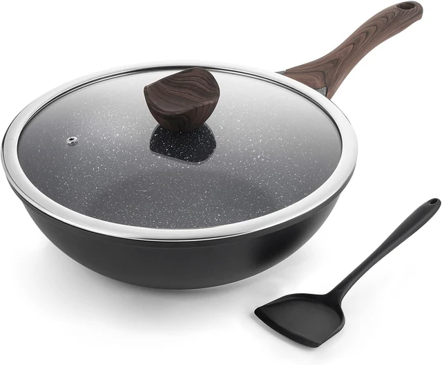 Alt view image 8 of 14 - Nonstick Wok with Lid, 12 Inch Woks & Stir-fry Pans, Granite Stone Coating for Cooking, Induction Cookware, Compatible with All Stovetops, PFOA Free