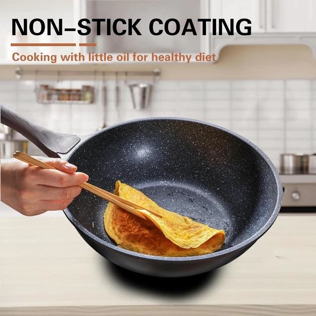Alt view image 10 of 14 - Nonstick Wok with Lid, 12 Inch Woks & Stir-fry Pans, Granite Stone Coating for Cooking, Induction Cookware, Compatible with All Stovetops, PFOA Free