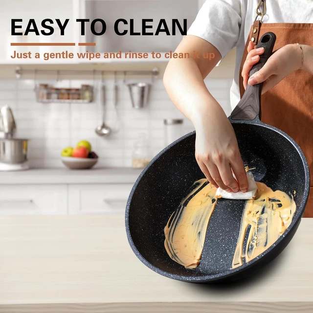Alt view image 11 of 14 - Nonstick Wok with Lid, 12 Inch Woks & Stir-fry Pans, Granite Stone Coating for Cooking, Induction Cookware, Compatible with All Stovetops, PFOA Free
