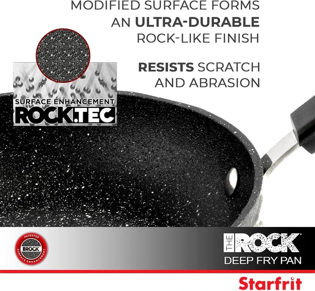 Alt view image 9 of 12 - Starfrit The Rock Classic 11" (28cm) Non-Stick Deep Fry Pan with Helper Handle - Durable Forged Aluminum - Oven Safe - PFOA Free - Easy to Clean